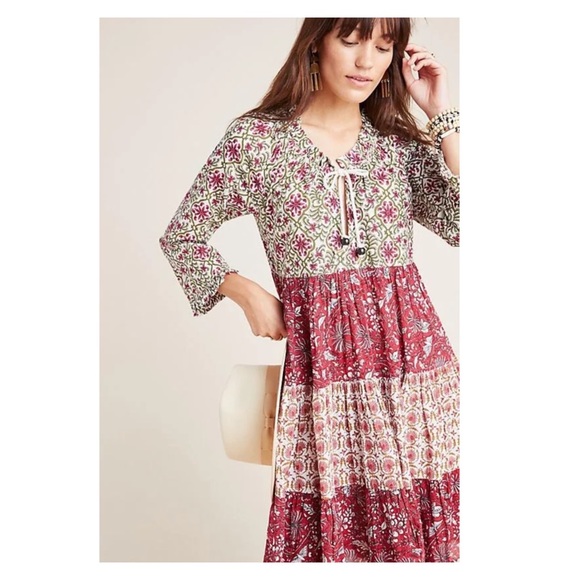 New! ANTHROPOLOGIE Ro’s Garden Tiered Stitched Ruffle Maxi Dress - Picture 2 of 12